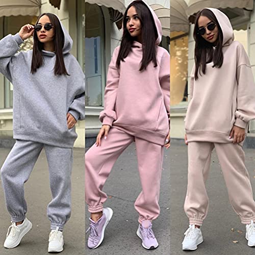 ticticlily Conjunto Deportivo Mujer Chándal Completo Invierno Fitness Sudaderas y Pantalons 2 Piezas Trajes Ropa Deportiva Color Sólido Casual Loungewear Sportswear B Verde XXL