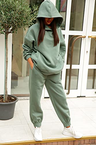 ticticlily Conjunto Deportivo Mujer Chándal Completo Invierno Fitness Sudaderas y Pantalons 2 Piezas Trajes Ropa Deportiva Color Sólido Casual Loungewear Sportswear B Verde XXL