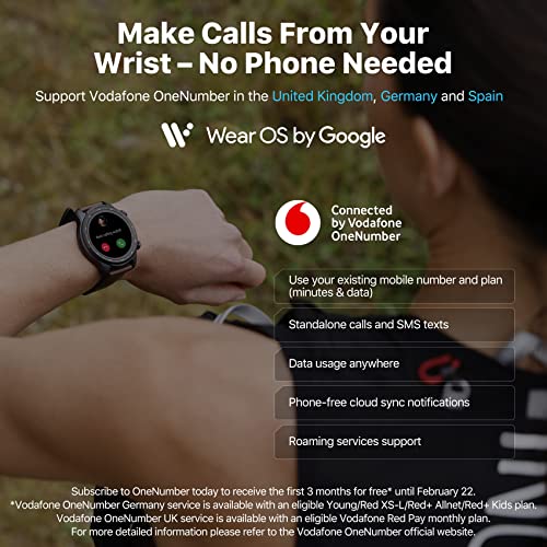 Ticwatch Pro 3 Ultra 4G/LTE Smartwatch Conectividad Celular de Vodafone OneNumber y Orange eSIM Qualcomm SDW4100 y Mobvoi Sistema de procesador Dual Wear OS Blood Oxygen IHB AFiB Detection, Black