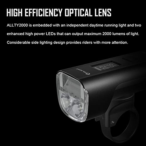 Tidusky OLIGHT ALLTY 2000 - Luz para bicicleta superbrillante de 2000 lúmenes, LED IPX5, impermeable, multifuncional recargable, USB, luz para bicicleta, con caja de batería