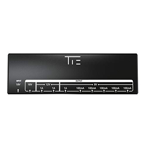 TIE Stage TAPW-6 Pedals Power Bank, distribuidor de energía para pedales de efectos (fuente de alimentación múltiple universal para pedaleras o equipos externos, 9 salidas, carcasa de aluminio), negro