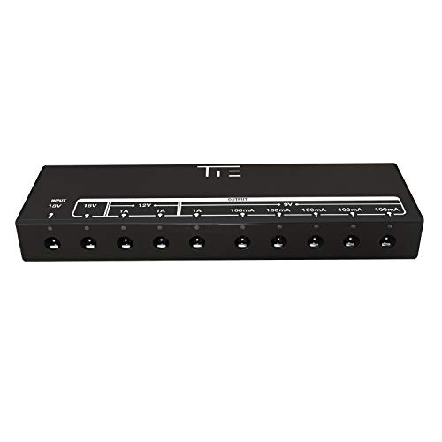 TIE Stage TAPW-6 Pedals Power Bank, distribuidor de energía para pedales de efectos (fuente de alimentación múltiple universal para pedaleras o equipos externos, 9 salidas, carcasa de aluminio), negro