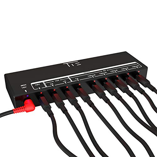 TIE Stage TAPW-6 Pedals Power Bank, distribuidor de energía para pedales de efectos (fuente de alimentación múltiple universal para pedaleras o equipos externos, 9 salidas, carcasa de aluminio), negro