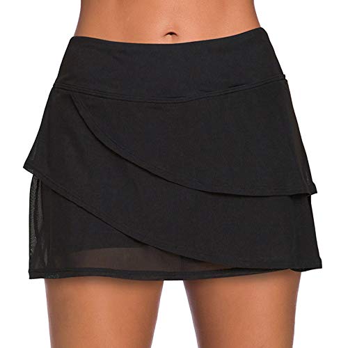 Timagebreze Traje de BaaO Sexy para Mujer Pantalones Cortos de Playa Traje de BaaO de Media Falda Conservadora Ropa de Playa Leggings de Cintura Alta Negro L