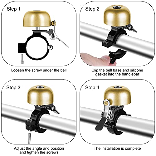 Timbre de Bicicleta,Campanade Bicicleta clásico de latón con Sonido Fuerte y nítido, bocinas de Bicicleta para niños Adultos, Accesorios de Ciclismo para la mayoría de Bicicletas(Dorado)