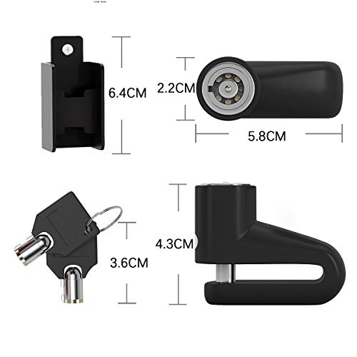 Timertick Candado de Freno de Disco,Bloqueo de Disco de Freno con Cuerda Recordatoria y 2 Claves,Cerradura para Scooter,Bicicleta,Moto (Negro)