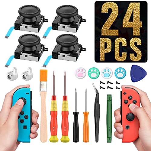 TiMOVO 4PZS Recambios de Joystick Compatible con Nintendo Switch OLED 2021/Switch/Switch Lite Joycon, 24 PZS Kit de Herramientas de Reparación Profesional Herramienta de Palanca, Destornilladores