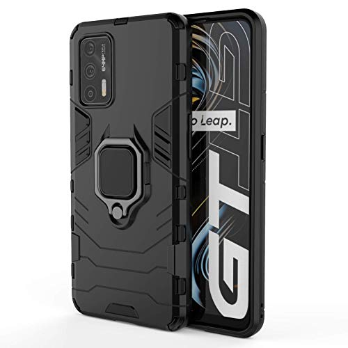 TingYR Funda para Realme GT 5G, Soporte Giratorio de Anillo de 360 Grados, Cubierta de teléfono a Prueba de Golpes de TPU/PC, Carcasa para Realme GT 5G.(Negro)