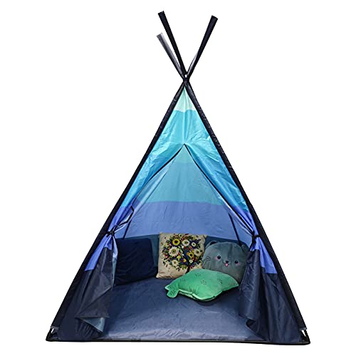 Tipi Infantil Tipi Indio para ninos de Poliéster Tienda Campaña Portátil para Interiores y Exteriores,110x110x152 cm (Azul)