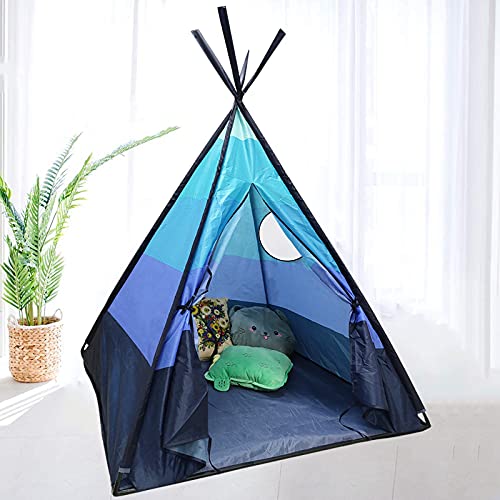 Tipi Infantil Tipi Indio para ninos de Poliéster Tienda Campaña Portátil para Interiores y Exteriores,110x110x152 cm (Azul)