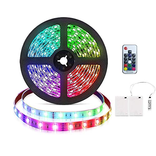 Tira de luces LED RGB de 3m con pilas Tira de luces LED RGB flexible Luces de cuerda a prueba de agua con caja de alimentación de batería y control remoto RF de 17 teclas