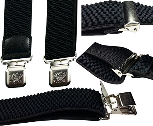 Tirantes Hombre Elásticos Ancho 40 mm con clips extra fuerte totalmente adjustable todos los colores (Negro)