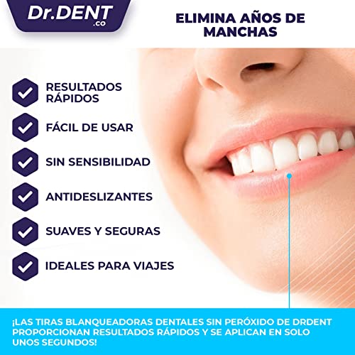 Tiras blanqueadoras de dientes DrDent Premium - 20 sesiones de blanqueamiento - Fórmula no sensible - 40 tiras blanqueadoras sin peróxido - Seguro para el esmalte + abrebocas incluido