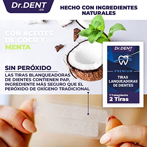 Tiras blanqueadoras de dientes DrDent Premium - 20 sesiones de blanqueamiento - Fórmula no sensible - 40 tiras blanqueadoras sin peróxido - Seguro para el esmalte + abrebocas incluido