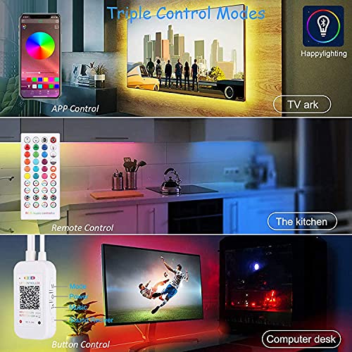 Tiras de LED Bluetooth 20M/65.6Ft 12V con control de aplicaciones, ALED LIGHT Music Sync Bright 5050 Tiras de luces RGB de cambio,control remoto IR y caja de control