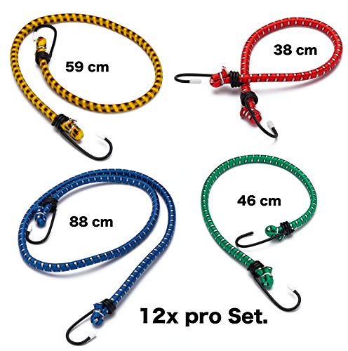 TK Gruppe Timo Klingler 12x Expander Set Tensor de equipaje para sujetar con cinturones de tensión Goma tensora para transporte, camping, sujeción de carga Expansor de goma con ganchos