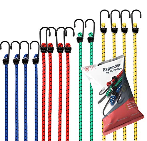 TK Gruppe Timo Klingler 12x Expander Set Tensor de equipaje para sujetar con cinturones de tensión Goma tensora para transporte, camping, sujeción de carga Expansor de goma con ganchos