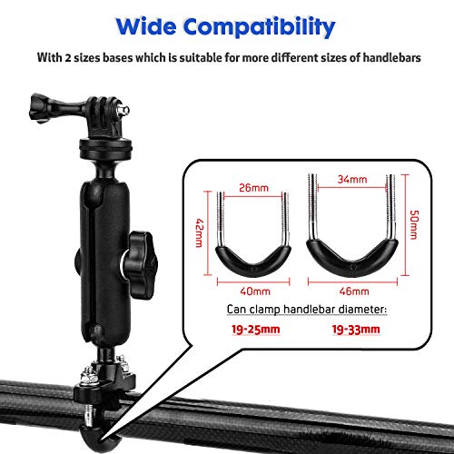 TKOOFN Soporte de Bicicleta / Motocicleta para GoPro Cámara, Montaje para Manillar de Metal Ajustable Giratorio de 360 Grados para GoPro Hero 7/6/5/4/3+/3/2 Sesión, Canon Nikon Sony Cámara de Acción