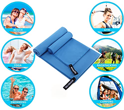 Toallas de Microfibra|Absorbentes, Ligeras, de Secado rápido|Toallas de baño, Toalla de Viaje, Toallas Deportivas, Toalla Gym|Ideales para Viajar, IR al Gimnasio,la Playa, Practicar Yoga-2 Piezas-Azul