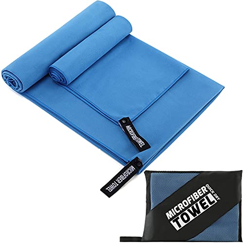 Toallas de Microfibra|Absorbentes, Ligeras, de Secado rápido|Toallas de baño, Toalla de Viaje, Toallas Deportivas, Toalla Gym|Ideales para Viajar, IR al Gimnasio,la Playa, Practicar Yoga-2 Piezas-Azul