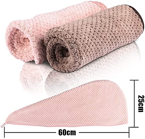 Toallas para Secar el Pelo, Toalla Turbante para el Pelo, Cabello Turbante de Secado rápido Coral Fleece con Botón del Abrigo, para en EUR Ducha, SPA, Maquillaje (2-Pack)