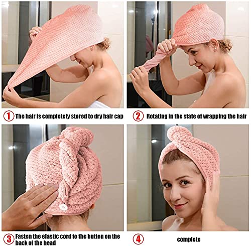 Toallas para Secar el Pelo, Toalla Turbante para el Pelo, Cabello Turbante de Secado rápido Coral Fleece con Botón del Abrigo, para en EUR Ducha, SPA, Maquillaje (2-Pack)