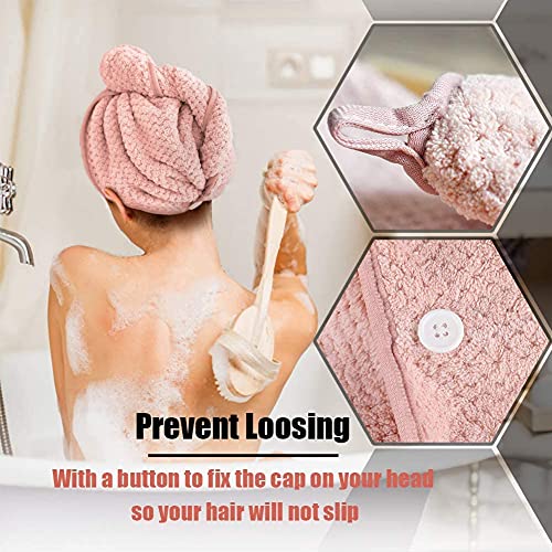 Toallas para Secar el Pelo, Toalla Turbante para el Pelo, Cabello Turbante de Secado rápido Coral Fleece con Botón del Abrigo, para en EUR Ducha, SPA, Maquillaje (2-Pack)