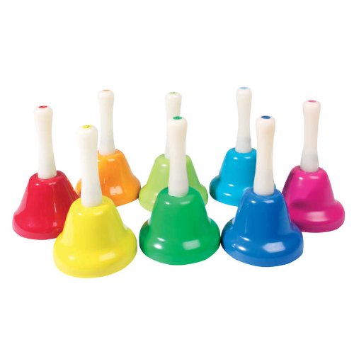 Tobar - 8 Campanas con Mango, niños, Colores del Arco Iris (4 Incluye Las partituras Musicales de Canciones de Cuna)