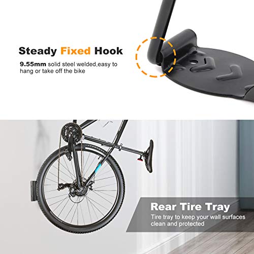 Todeco Set de 4 Soporte Bicicletas Pared con el Soporte de La Rueda Trasera, Gancho para Colgar Bicicleta en la Pared, Cuelga Bicis Pared con Soporta hasta 30kg, Apto para ruedas de hasta aprox. 5cm