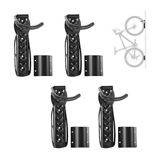 Todeco Set de 4 Soporte Bicicletas Pared con el Soporte de La Rueda Trasera, Gancho para Colgar Bicicleta en la Pared, Cuelga Bicis Pared con Soporta hasta 30kg, Apto para ruedas de hasta aprox. 5cm