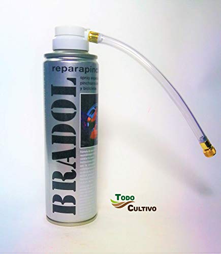 Todo Cultivo Bradol antipinchazo. Pack de 3 Unidades. Spray repara pinchazos valido para Coches, Motos y Bicicletas. Destaca por la sencillez de su manejo.