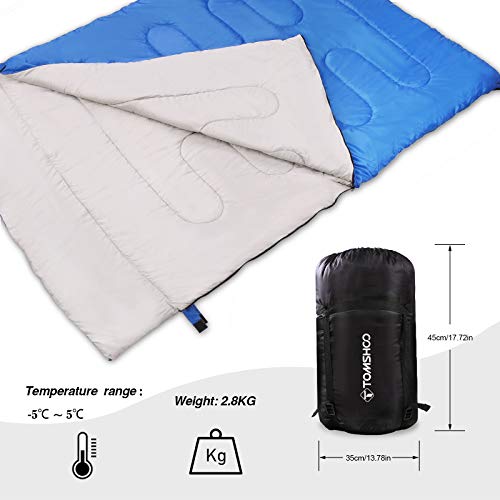 TOM SHOO Saco de Dormir Doble Adulto Acampada, Saco de Dormir Rectangular Convierte en 2 Sacos Individuales, para Camping, Excursiones y Actividades al Aire Libre, 210 * 152cm