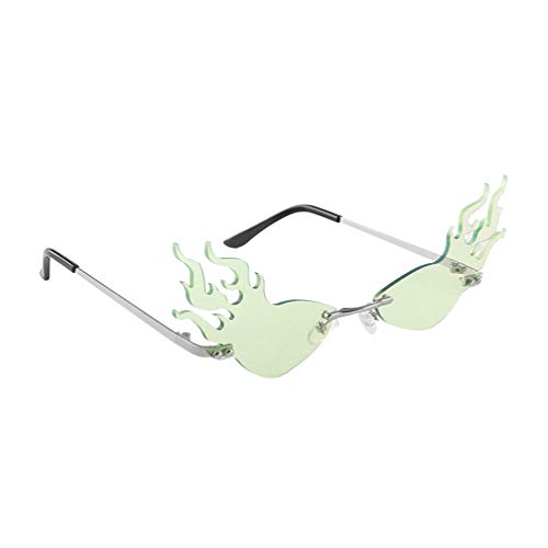 Tomaibaby Gafas de Sol de Llama de Moda Gafas con Forma de Fuego Gafas de Fiesta Accesorio de Foto Divertido (Lente Verde)