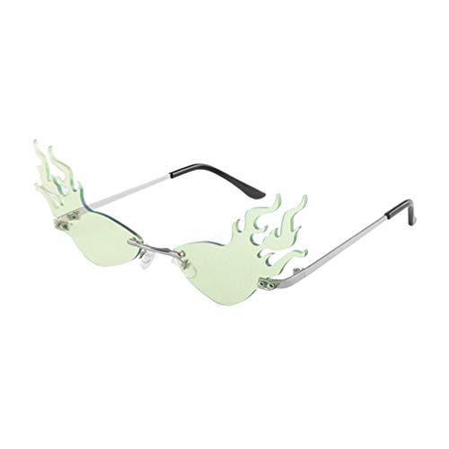 Tomaibaby Gafas de Sol de Llama de Moda Gafas con Forma de Fuego Gafas de Fiesta Accesorio de Foto Divertido (Lente Verde)