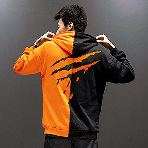 TOMEEK Sudadera con Capucha para Hombre Informal Marcas de Garra Sudadera de Costura de Dos Colores Unisex, Naranja Pelea Negro, Talla M