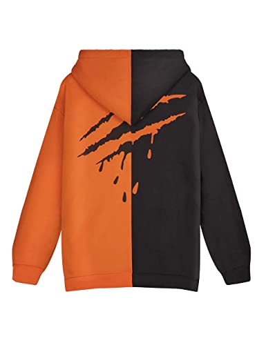 TOMEEK Sudadera con Capucha para Hombre Informal Marcas de Garra Sudadera de Costura de Dos Colores Unisex, Naranja Pelea Negro, Talla M