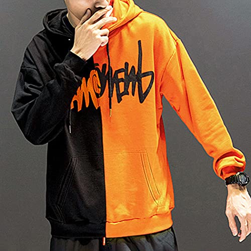 TOMEEK Sudadera con Capucha para Hombre Informal Marcas de Garra Sudadera de Costura de Dos Colores Unisex, Naranja Pelea Negro, Talla M