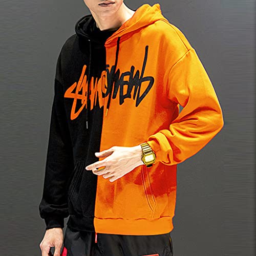 TOMEEK Sudadera con Capucha para Hombre Informal Marcas de Garra Sudadera de Costura de Dos Colores Unisex, Naranja Pelea Negro, Talla M