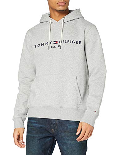 Tommy Hilfiger Tommy Logo Hoody 0752 - Sudadera con Capucha Hombre, Gris (Cloud Htr 501), L