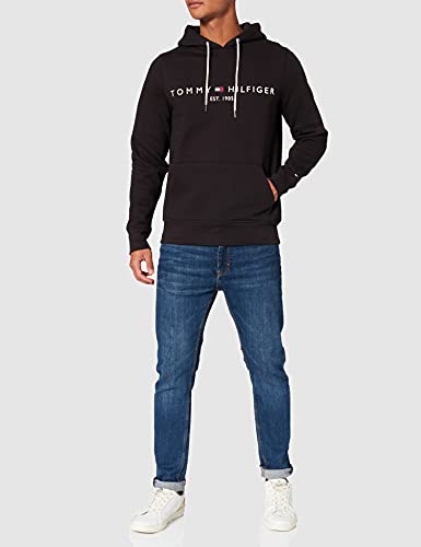 Tommy Hilfiger Tommy Logo Hoody 0752 - Sudadera con Capucha Hombre, Negro (Jet Black Base), S