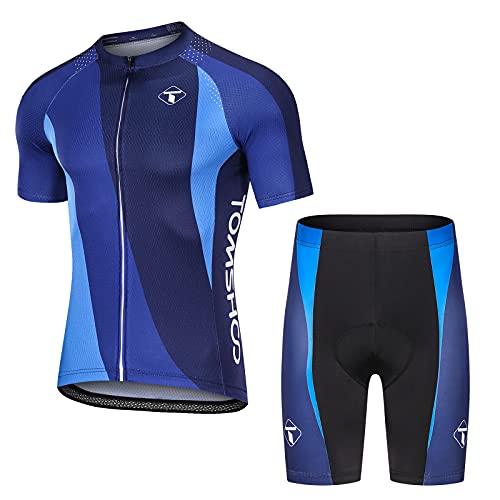 TOMSHOO Ropa de Ciclismo MTB, Traje Ciclismo Hombre, Maillots de Ciclismo Verano, Manga Corta y Pantalones Cortos con 19D Gel Acolchados para Bicicleta MTB Deportes