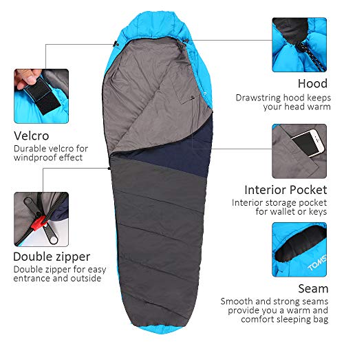 TOMSHOO Saco de Dormir Tipo Momia 87" x32 Ultraligero Impermeable Portátil con Saco de Compresion Ideal para Acampar, Excursionismo, Viajes, Mochilero y Actividades al Aire Libre