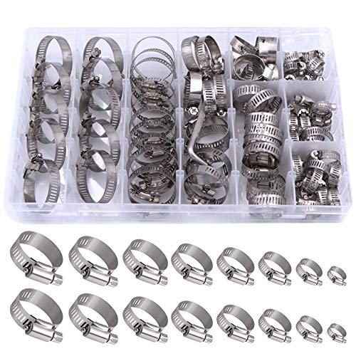 Tonsooze Abrazadera de Manguera Abrazaderas Metalicas,80pcs abrazadera de clip de manguera 8-44mm ajustable Manguera de Acero Inoxidable para Fijación Tubería A