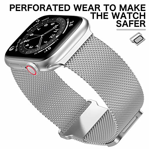 ToouYoor Correa Compatible con Apple Watch 38mm 40mm 41mm 42mm 44mm 45mm, Pulsera de Malla Metálica de Acero Inoxidable para iWatch Series SE 7 6 5 4 3 2 1,Plata,38/40/41mm