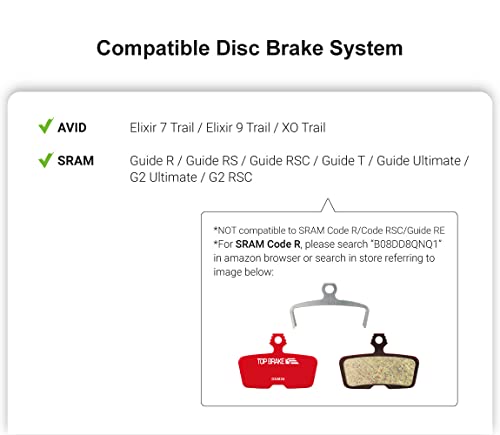 Top Brake Pastillas de Freno de Disco Bicicleta para AVID Elixar 7 Trail/Elixir 9 Trail/XO Trail SRAM G2,Guide R/RS/RSC Ultimate (Performance - Rojo)