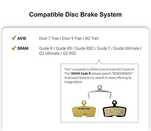 Top Brake Pastillas de Freno de Disco Bicicleta para AVID Elixar 7 Trail/Elixir 9 Trail/XO Trail SRAM G2,Guide R/RS/RSC Ultimate (Premium E+ - Dorado)