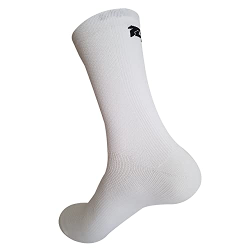 TopActive | Calcetines de Ciclismo Altos para Hombres y Mujeres | Calcetines Deportivos de Ciclismo Transpirables para Montaña, Spining, Ciclismo de Ruta | Pack de 3 | Blanco - Azul - Negro | 42-44