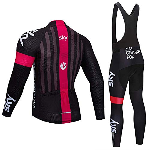 TOPBIKEB Traje Ciclismo Hombre para Invierno, Térmico Ciclismo Maillot Mangas Largas con Culotte de Gel con Relleno