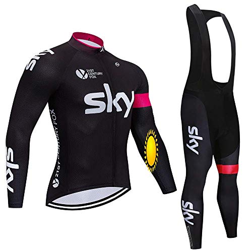 TOPBIKEB Traje Ciclismo Hombre para Invierno, Térmico Ciclismo Maillot Mangas Largas con Culotte de Gel con Relleno