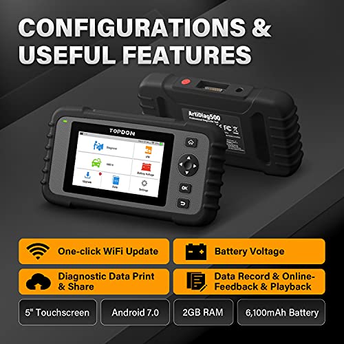 TOPDON OBD2 - Dispositivo de diagnóstico ArtiDiag500, Sistema de diagnóstico para Motor, Caja de Cambios, ABS/SRS, función OBD2, actualización de Software Gratuita, Auto Vin, 1 año de garantía